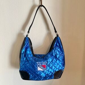 NHL Quilted Shoulder Bag, Zipper, Royal Blue, NY Rangers, 6”-10” Purse